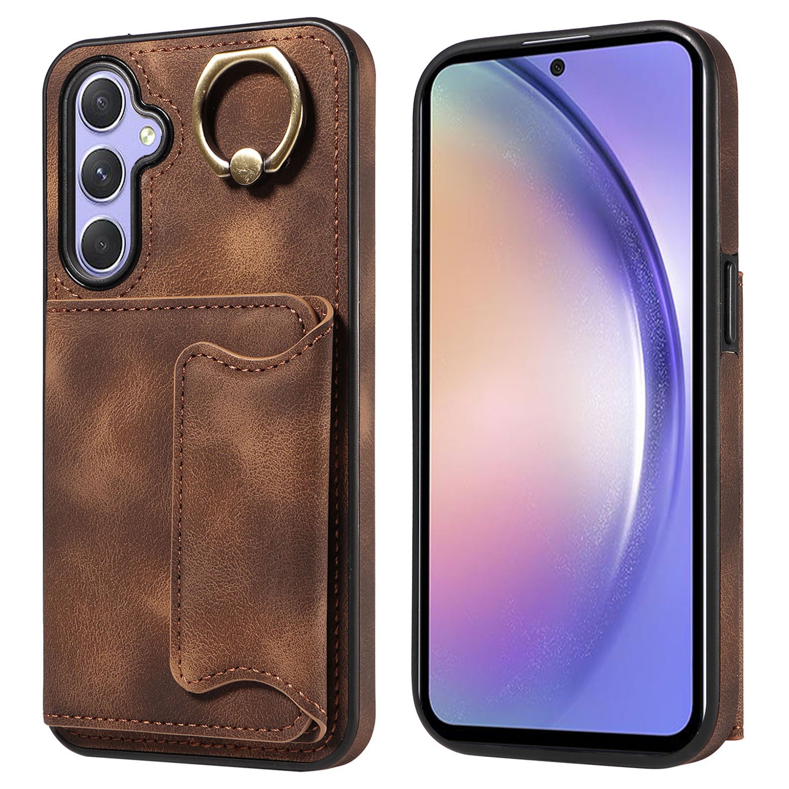 001 For Samsung Galaxy A54 5G Card Holder Phone Case Ring Kickstand Anti-drop PU Leather TPU Cover 001 For Samsung Galaxy A54 5G Card Holder Phone Case Ring Kickstand Anti-drop PU Leather TPU Cover